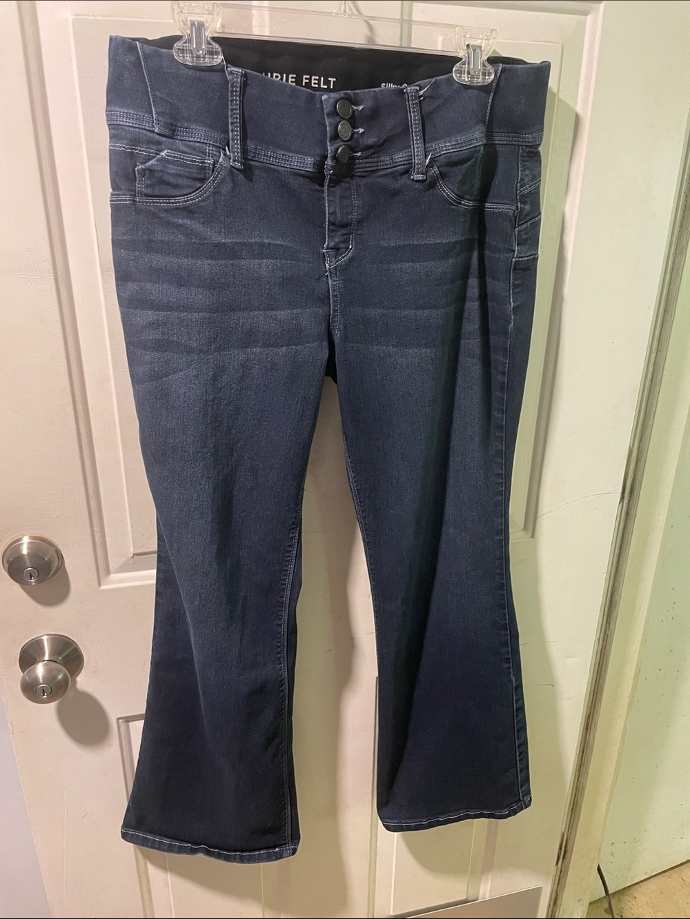 Laurie Felt Dark Blue Flare Jeans with Triple Button Waist